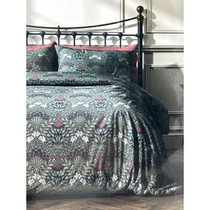 William Morris Garden Blue Russett KING Duvet Cover Set Navy Botanical SATEEN - Picture 1 of 15