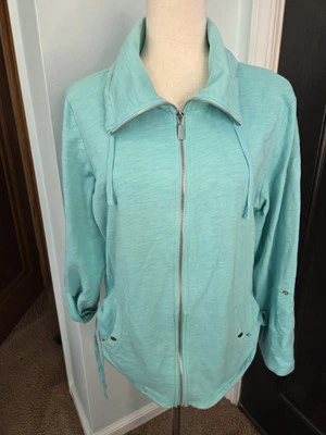 Style & Co Cotton French Terry Jacket Large Rushed Sides Roll Sleeve Collar Pckt - Image 1 of 4