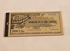 Irvington Ice & Coal Co. Indianapolis Indiana ICE Gutscheinbuch (für 2000 Pfund) Neu aus altem Lagerbestand - Bild 1 von 4