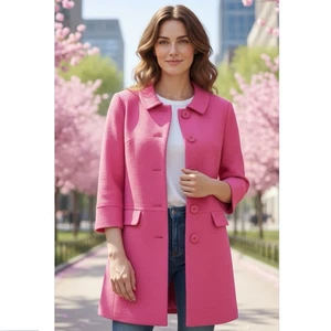 Talbots Button Up Jacket Cotton Bright Pink 3/4 Sleeved Size 8 Preppy Top Coat - Picture 1 of 11
