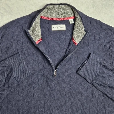 Robert Graham 毛衣男式 2XL 蓝色羊毛混纺 1/4 拉链纹理套衫 — 第 1/4 张图片