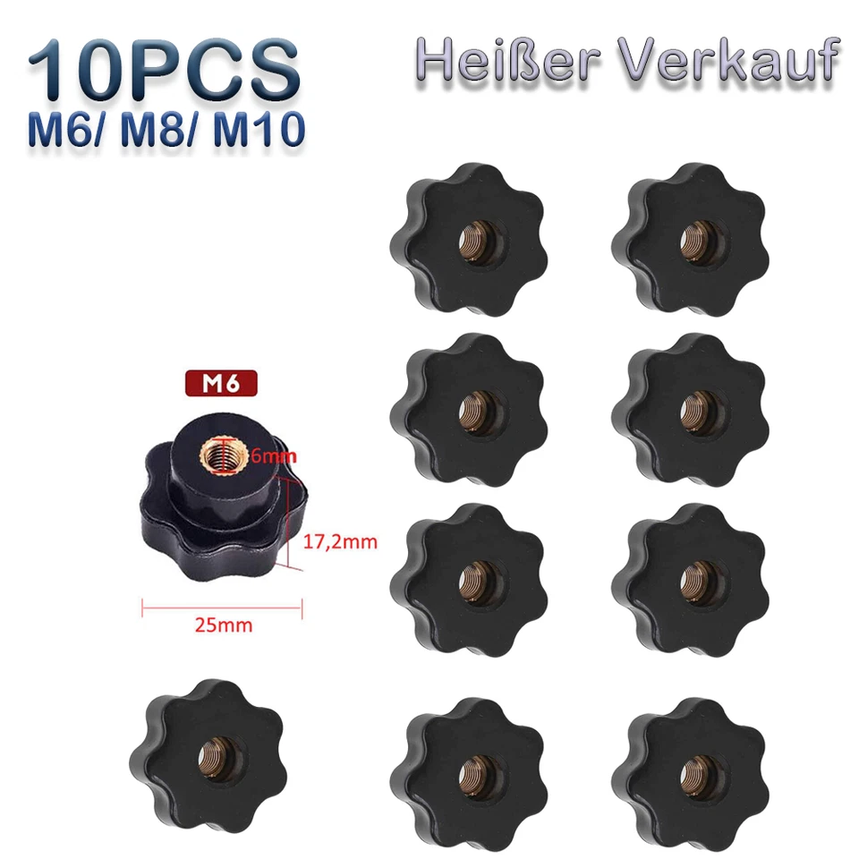 10x Sterngriff-Mutter M6/M8，M10 Sternmutter-Rändelmutter Flügelmutter Sterngriff - Bild 1 von 4