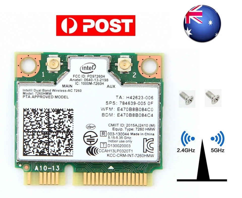 AU Dual Band Wireless Intel 7260HMW WiFi Card 2.4G/5Ghz 802.11AC MINI PCI-E 2x2 - Image 1 of 4