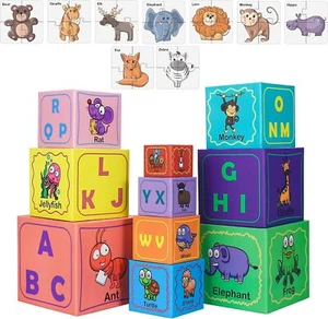 Nesting and Stacking Blocks Toys for Toddlers Plus Animal Puzzle... - Picture 1 of 6