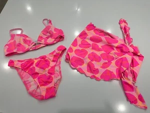 Venus Vintage Pink Hearts Bikini Top C &Moderate Bottoms S/P & Wrap/Sarong RARE - Picture 1 of 5