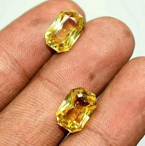 15-16 Ct Pair of Natural Yellow Checker Emerald Sapphires - Loose Gemstones - Picture 1 of 6