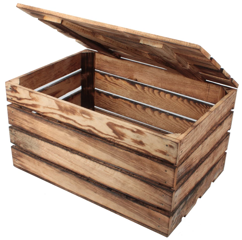 geflammte Apfelkisten Obstkisten Holzkisten DEKO Vintage 60x40x30 Truhe