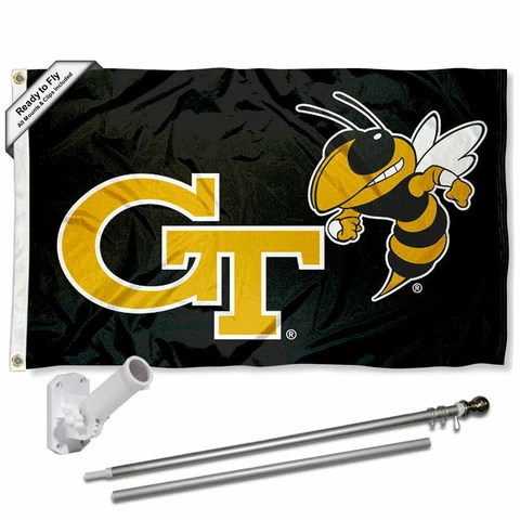 Georgia Tech Yellow Jackets Black Flag Pole and Bracket Gift Set Package Cover
