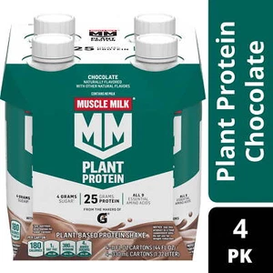 Muscle Milk Plant Protein Shake, Chocolate, 11 Fl Oz, 4 Pack 25 Grams Protein - Picture 1 of 6