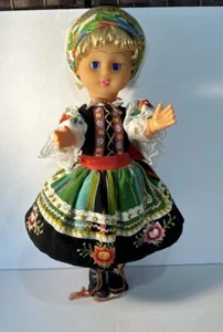 VTG FOLKLORE POLISH REGIONAL DOLL LOWICZ ETHNIC COSTUME Blue Eyes BlondHair 19” - Picture 1 of 18