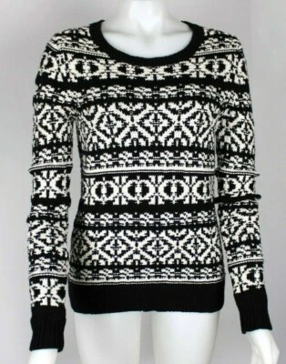 Suéter para mujer Theory negro blanco 100 % lana suave esquí nieve talla grande Foto 1 de 3