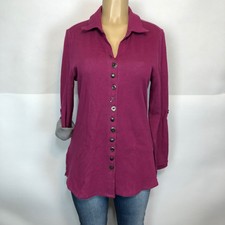 Soft Surroundings Thermal Long Roll Sleeve Knit Top Women Size S Relax Button Up
