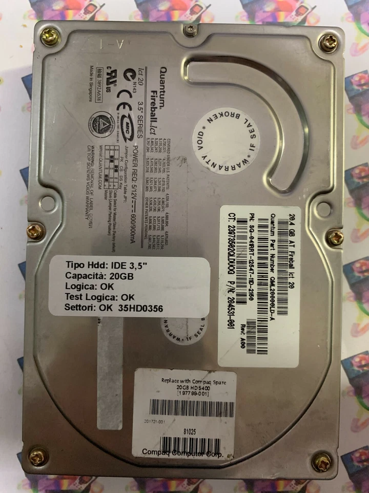 Hard Disk Usato IDE 3,5" 20gb QUANTUM FIREBALL QML20000LD-A SG-041RRT-12547-11D- - Immagine 1 di 4