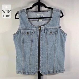 Chaleco Vaquero Vintage Años 90 L M Recortado Cremallera Motociclista Jean Grunge Y2K - Imagen 1 de 6