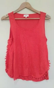 Seed Hertiage Red Linen Sleeveless Pom Pom Trim Women's Top Size XS - Picture 1 of 10