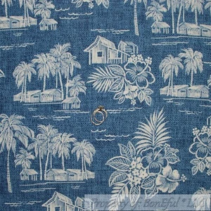 BonEful Fabric FQ Cotton Quilt Blue Hawaii Scenic Tropical Island Flower Ocean L - Picture 1 of 12