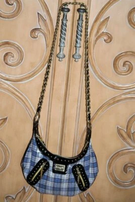 Bolso de hombro Betseyville azul y negro a cuadros con lentejuelas ~ Usado en Excelente Condición Foto 1 de 4