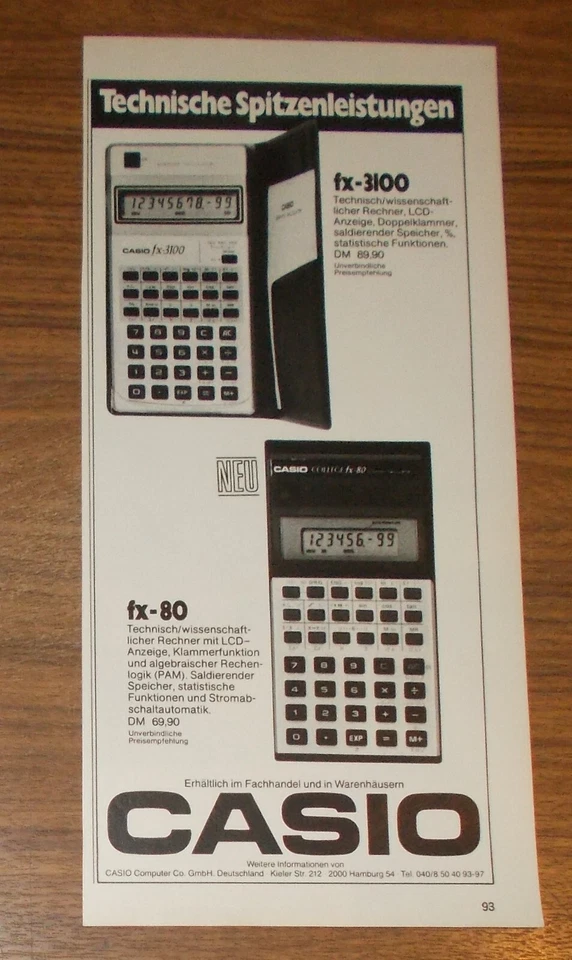 Seltene Werbung vintage CASIO FX-3100 FX-80 Taschenrechner Spitzenleistung 1979 - Image 1 of 1