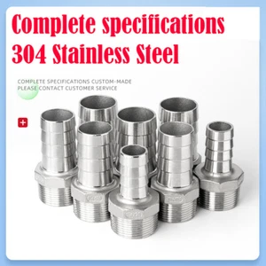 Stainless Steel Male Thread Pipe Fitting x Barb Hose Tail Connector BSP 1/8"~4" - Picture 1 of 68