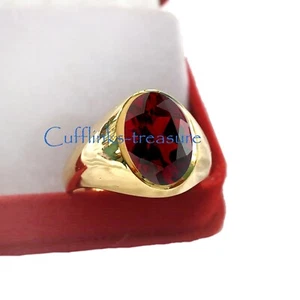 Natural Garnet Gemstone with Gold Plated 925 Sterling Silver  Ring For Men's #45 - Picture 1 of 4