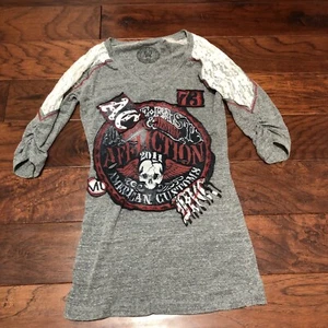Affliction American Customs Womens Size med Seek & Destroy Blouse Lace (bin6 - Picture 1 of 7