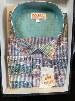NWT INSERCH Mens Long Sleeve New Multi Color Plaid Shirt 100% Linen Size 5XL - Image 1 of 4