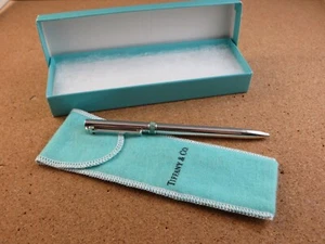 Authentic Tiffany & Co Sterling Silver 925 Ball Point Pen Box Blue Enamel Band - Picture 1 of 14
