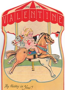 Antique Circa 1920s NOS Large Moveable German Valentine Card Carousel Hobby Hors - Picture 1 of 5