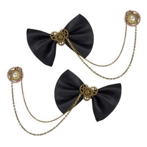 Gothic Lolita Girls Black Bow Shoe Clips With Gears Chain Costume Shoe Clip