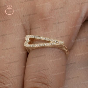 Solid 14k Yellow Gold Heart Ring Natural Genuine Diamond Love Ring Fine Jewelry - Picture 1 of 9
