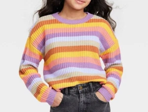 Girls' Knit Boxy Off-Shoulder Pullover Sweater art class Multicolor Stripe L - Picture 1 of 3