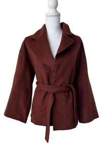 Theory Womens Open Front Wool Cashmere Wrap Coat Robe New Divide Luxe Rust Sz P - Picture 1 of 8
