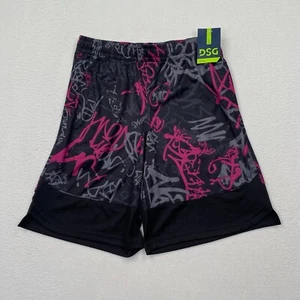 DSG Youth Performance Athletic Knit Training Shorts Size XL Graphiti Black Pink - Picture 1 of 11