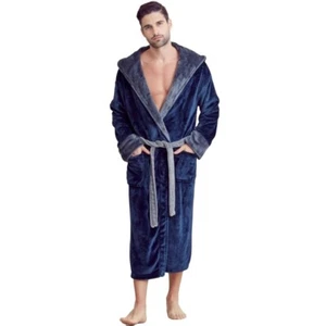 Bata con cuello chal de felpa Elegani para hombre, unisex azul marino - Imagen 1 de 5