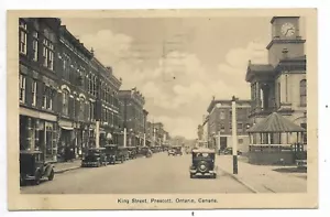 Postal Prescott Ontario King Street Automobiles Store Fronts circa 1937 - Imagen 1 de 2