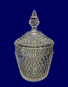 Indiana Glass Diamond Point Clear Ice Bucket with Finial Lid Vintage - Picture 1 of 13