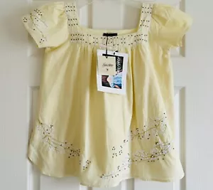 Saurette Yellow White Embroidered Blouse Shirt Boutique Girls 8 10 NWT $40 - Picture 1 of 8