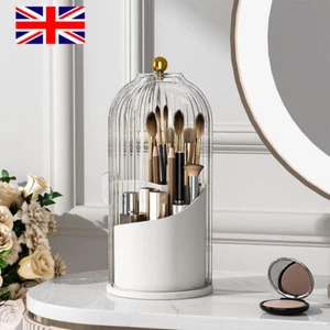 360° Rotating Makeup Brush Holder With Lid Luxury Cosmetic Organizer Storage Box - Picture 1 of 11