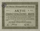 Carl Weimer 1923 Telekom Mobilcom Vodafone Hamburg 20.000 Mark RARE Gründeraktie