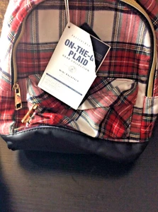 Pottery Barn Teen On the Go Red Plaid Mini Backpack NWT No Mono - Picture 1 of 1