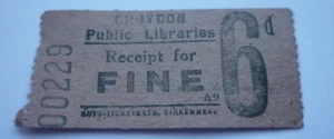 6d Fine Croydon Public Library Ticket - Picture 1 of 2