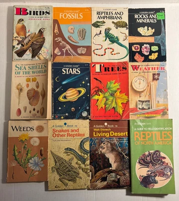Golden Guide Books 12 1950s 1960s 1970s Stars Fossils Weather Weeds Reptiles - Image 1 of 4