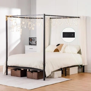 COMHOMA Canopy Bed Frame,Metal Bed Frames with Movable Charging Station,Four-... - Picture 1 of 7