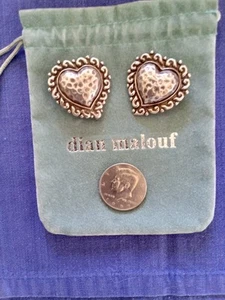 Authenic Dian Malouf Huge Heart Shaped Clip Earrings .925Silver With Bag 40grm - Picture 1 of 10