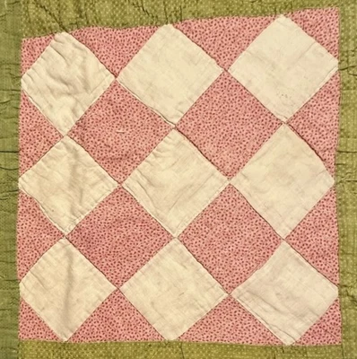 Vintage Cutter Quilt Piece 15” x 18” Nine Patch  Early Fabrics  # 3 - Image 1 of 4
