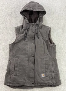 Carhartt Sandstone Berkley II Vest Gray Canvas Sherpa Lined Jacket Women’s Small - Picture 1 of 8
