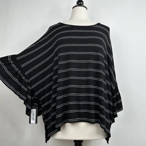 NWT Fantastic Fawn Oversized Striped Ruffle Sleeve Top LARGE Black White Stripe - Picture 1 of 10