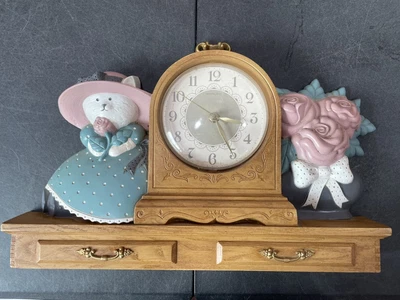 Cat PINK ROSES Wall Clock BURWOOD 2932 Home Interiors HOMCO Vintage WORKING - Image 1 of 4