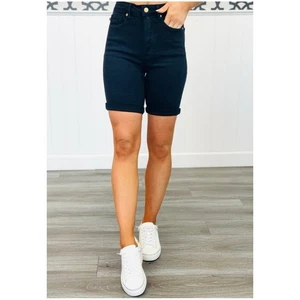 Judy Blue Women’s Sz L Dark Blue High Rise Denim Bermuda Shorts Tummy Control - Picture 1 of 15