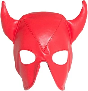 Leather Breathable Bull Face Mask Adjustable Masquerade Hood Full Red  - Picture 1 of 7
